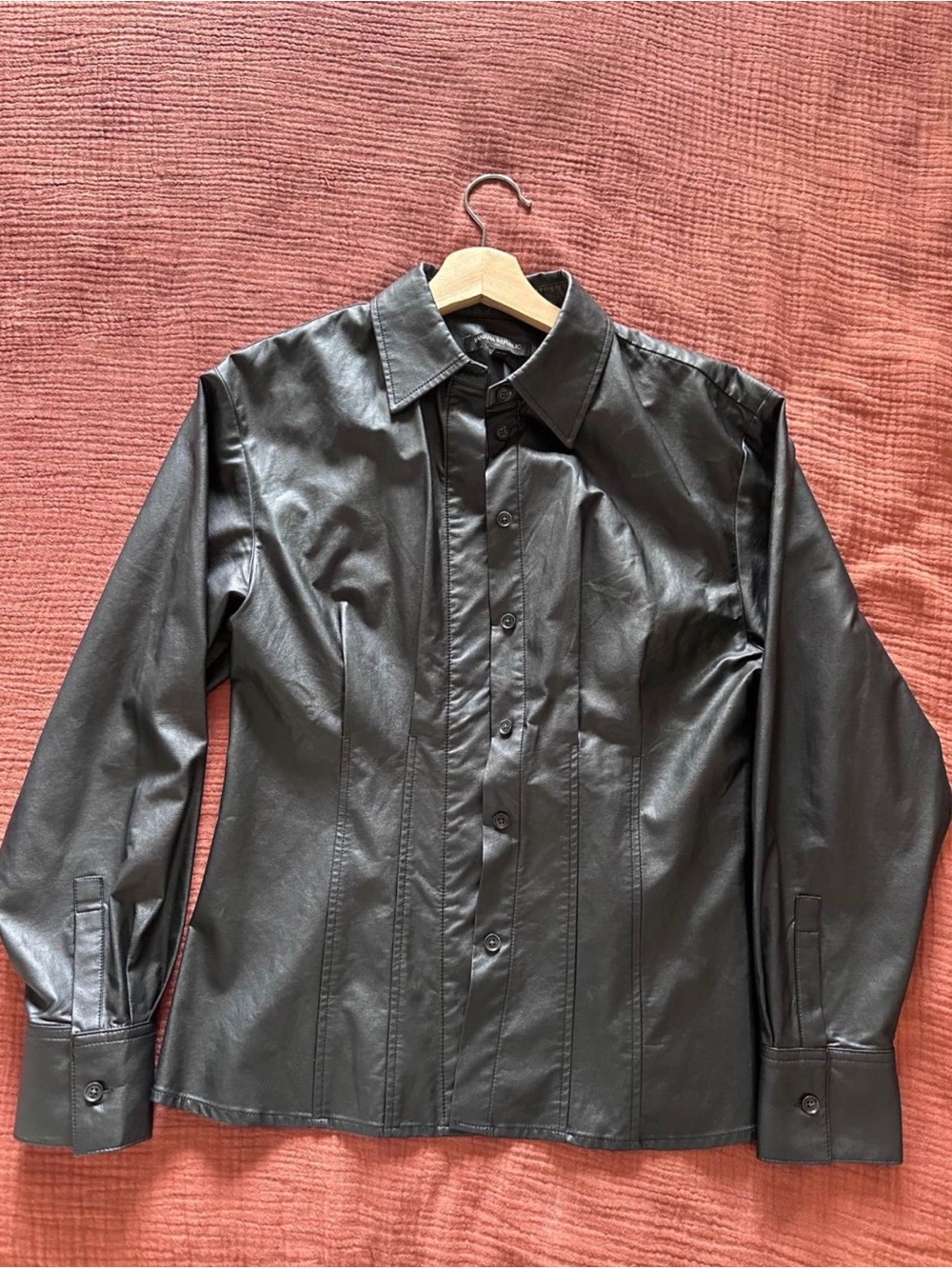 Banana Republic Black Button-Front Faux Leather Shirt